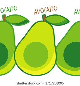Avocado. Seamless background. Isolated creative design of healthy lifestyle objects. Vector illustration for web design or print.