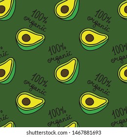 avocado seamless doodle pattern, vector illustration