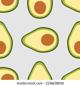 Avocado seamless hand drawn vector pattern illustration. Bright green avocado kitchen textile, fabric, wrapping paper design template. Food, fruit, vegetable background. Vector EPS 10. 