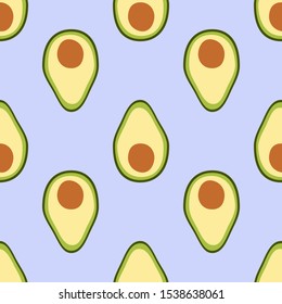 Avocado seamless hand drawn vector pattern illustration. Bright green avocado kitchen textile, fabric, wrapping paper design template. Food, fruit, vegetable background. Vector EPS 10. 