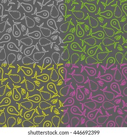 Avocado seamless multicolor pattern. Tropic exotic fruit. Health food, fabric wallpaper textile print sticker. Organic flat plane actual summer market and  restaurant cafe cuisine. Tasty menu element