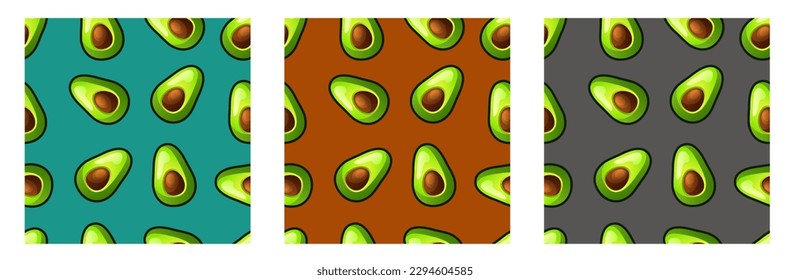 Avocado seamless pattern. Background set.