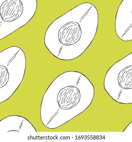 Patrón aguacate sin fisuras. Ilustraciones botánicas en estilo grabado. Colección de flores y plantas dibujadas a mano. Planta tropical.
