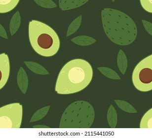 Avocado seamless pattern, Avocado fabric background. Vector illustration in flat style