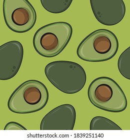 Avocado seamless pattern. Pattern for gift packages, postcards, notebooks, notebooks, office supplies. Summer fruit background. Vector illustration. Healthy diet.