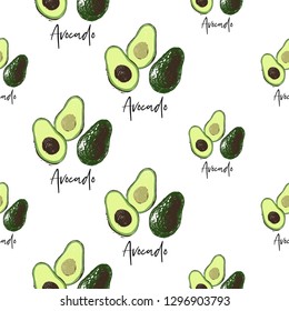 Avocado seamless pattern. Green eco vegan food meal design.