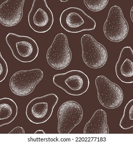 Avocado seamless pattern. Hand drawn background. Vector illustration. Hand drawing sketch illustration. Avocado vegetable hand drawn backdrop.