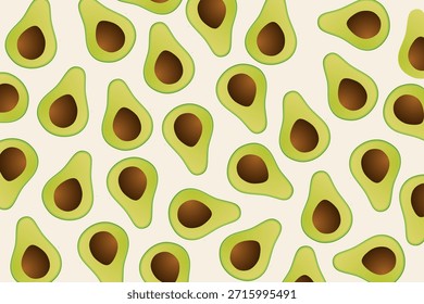 Avocado Seamless Pattern, Hand-Drawn Minimalist Style for Textile Printing