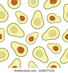 Patrón de aguacate sin fisuras. Símbolo de comida saludable. Medio aguacate. Vector aislado en blanco.