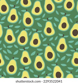 Avocado seamless pattern illustration in green background leaves cute drawing wallpaper