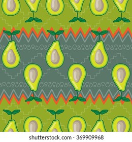 Avocado seamless pattern with mexican ornaments