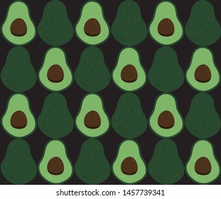 Avocado seamless pattern on black background
