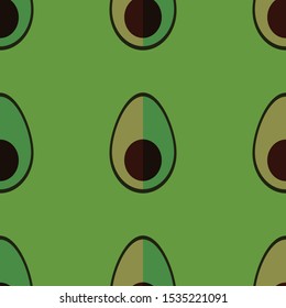 avocado seamless pattern on bright green background. avocados with pits, nice colours, flat style. vector illustration. perfect for decoration, wrapping paper design, cards, wallpaper, textile.