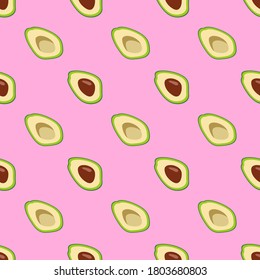 Avocado seamless pattern on a color background in summer style. Cute, minimalist, simple. Can be used as a wallpaper, wrapping paper, textile print etc. Vector illustration.