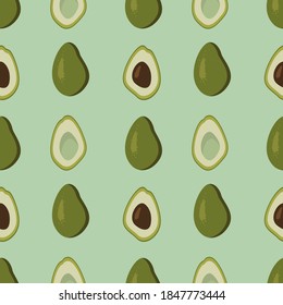 Patrón aguacate sin fisuras sobre un fondo de color en el estilo de verano. Agradable, minimalista, sencillo. Se puede utilizar como papel de pared, papel envolvente, papel textil, etc. Ilustración vectorial.
