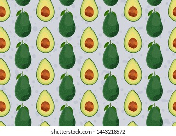 Avocado seamless pattern on gray background, Fruits vector illustration