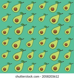 Avocado seamless pattern on green background. Fruit. 