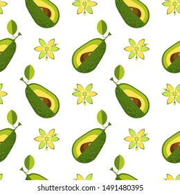 Avocado. Seamless pattern on isolated white background. Stock vector illustration.
