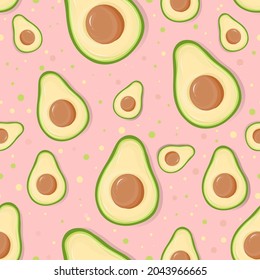 Patrón aguacate sin fisuras en el fondo rosado. Ideal para tejidos y textiles, papel pintado, tarjetas de visita, volante, menú, papel de embalaje, embalaje o cualquier idea deseada