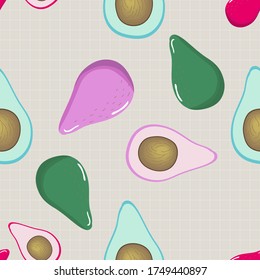 Avocado seamless pattern on table background exotic.For textile, print, banners, vegan products packaging. Healthy food. 