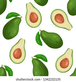 Avocado seamless pattern on white background. Food vector illustration in cartoon simple flat style.