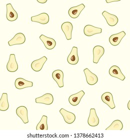 Avocado seamless pattern on white background. Eco and healthy food print for organic, vegan kitchen. Vector illustration for fabric, wallpaper, textile, wrapping paper, raw products packaging and etc.