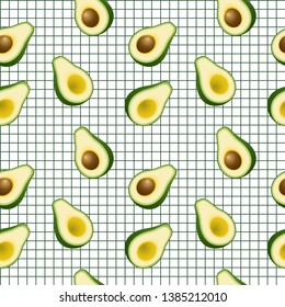 Avocado seamless pattern on white background