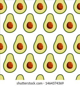 Avocado seamless pattern on white background. Perfect for textile, print, banners, vegan products packaging. Healthy food.  Vector hand draw illustration.