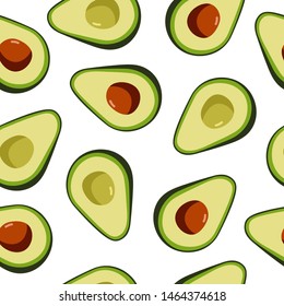 Avocado seamless pattern on white background. Perfect for textile, print, banners, vegan products packaging. Healthy food.  Vector hand draw illustration.