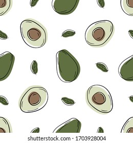 Patrón aguacate sin fisuras sobre fondo blanco. Ilustración vectorial.