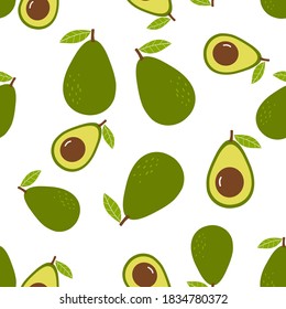 Avocado seamless pattern on white background vector illustration. Cute cartoon fruit. Flat design for print.