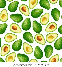 Avocado. Seamless avocado pattern on a white background. Whole and sliced avocado. The design is great for wallpaper, fabric, labels, packaging.