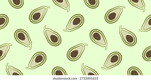 Patrón de aguacate sin fisuras en diseño de estilo de contorno Patrón de aguacate sin fisuras Patrón de aguacates frescos. Adecuado para envasado de alimentos, textiles, Ilustración vectorial de papel de embalaje sobre un fondo blanco. 