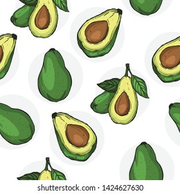 Avocado seamless pattern for print, fabric and organic, vegan, raw products packaging. Texture for eco and healthy food. Vector illustration.