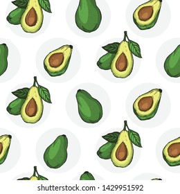 Avocado seamless pattern for print, fabric and organic, vegan, raw products packaging. Texture for eco and healthy food. Vector illustration.