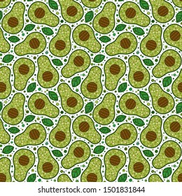 Avocado seamless pattern for print, fabric and organic, vegan, raw products packaging. Texture for eco and healthy food.