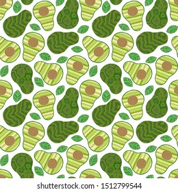 Avocado seamless pattern for print, fabric and organic, vegan, raw products packaging. Texture for eco and healthy food.