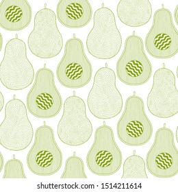 Avocado seamless pattern for print, fabric and organic, vegan, raw products packaging. Texture for eco and healthy food.