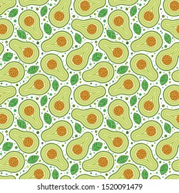 Avocado seamless pattern for print, fabric and organic, vegan, raw products packaging. Texture for eco and healthy food.