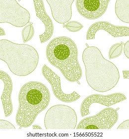 Avocado seamless pattern for print, fabric and organic, vegan, raw products packaging. Texture for eco and healthy food.
