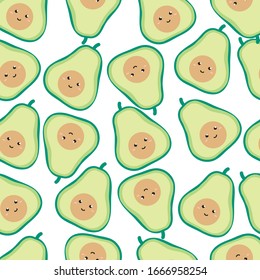 Avocado nahtloses Muster für Druck-, Stoff- und gewöhnliche, vegane, Rohverpackungsprodukte. Textur für ökologische und gesunde Lebensmittel.