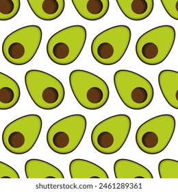 Patrón sin costuras de aguacate para estampado y tela para alimentos orgánicos, veganos, ecológicos y saludables. Ilustración vectorial