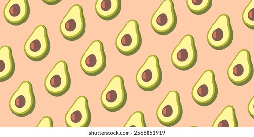 Avocado seamless pattern for print, fabric and organic, vegan, raw products packaging. Texture for eco and healthy food