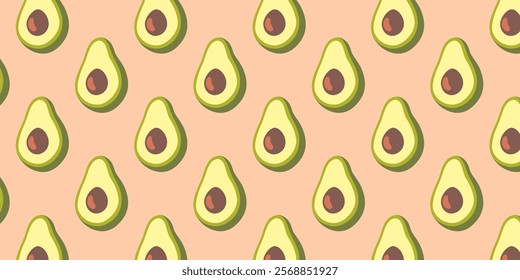 Avocado seamless pattern for print, fabric and organic, vegan, raw products packaging. Texture for eco and healthy food