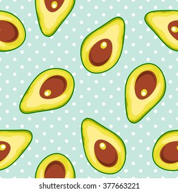 Avocado seamless pattern print tropical, exotic natural fruit  with polka dot background, organic,  vegan food illustration
