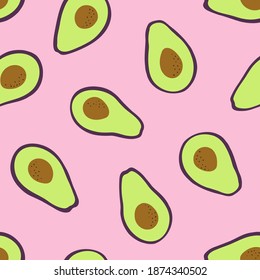 Patrón de aguacate sin fisuras. Diseño de color sencillo. Fondo vectorial rosa claro. Concepto de fruta natural
