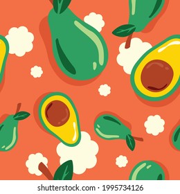 Avocado seamless pattern for textile, wrapping paper, fabric. Modern  kids background with fruits.