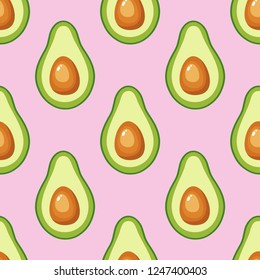 Avocado seamless pattern for textiles, prints, clothing, scrapbooking, banner and more. Ripe vegetables on pink background. Healthy food print. Can be used for textile, kitchen, scrapbooking.