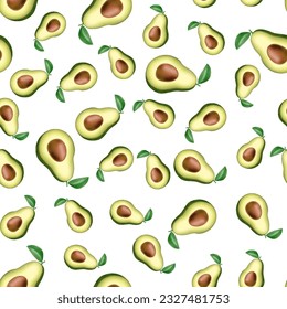 Avocado seamless pattern for textiles, prints, clothing, scrapbooking, banner. Ripe vegetables fruits on white and transparent background. Healthy food, Can be used for kitchen