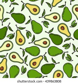 Avocado seamless pattern. Tropic exotic fruit. Health food, fabric wallpaper textile ornament. Organic flat plane actual summer theme. Market restaurant cafe cuisine tasty sweet. Menu element. Print